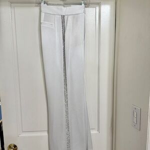 NEW w Tags $550 Alice + Olivia White Satin Pants w Rhinestone stripe sz 8